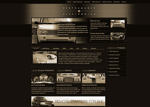 Performance Electronics website homepage.