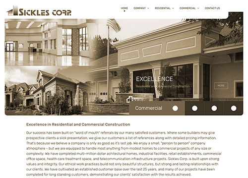 SicklesCorp website homepage.